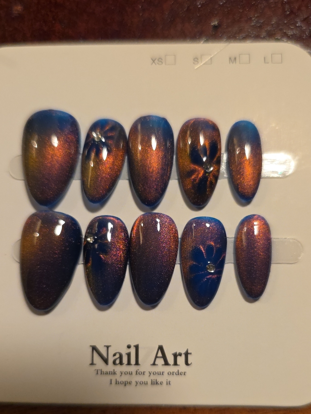 Press-On Set in Shifting Blue-Bronze Ombre Size Small